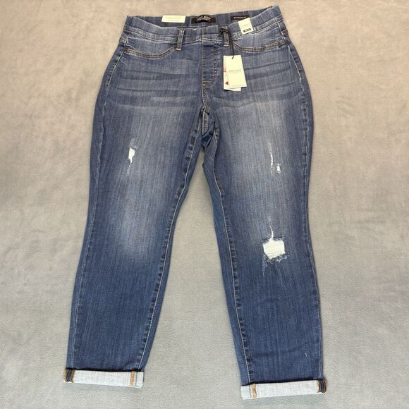NEW Judy Blue Jeans Size 16W Mid-Rise Distressed Boyfriend Fit Pull On Blue - Picture 1 of 12